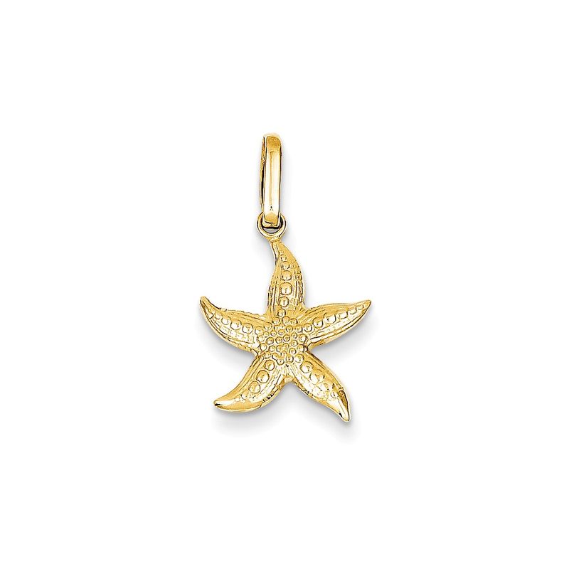 14k Yellow Gold 14mm Textured Hollow Starfish Necklace - 16 Inch